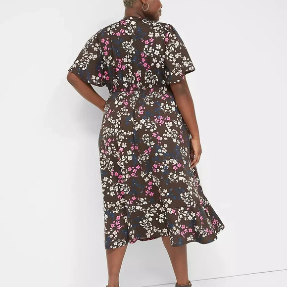 NWOT Lane Bryant Brown Floral Perfect Flutter-Sleeve Puff Print Midi Dress 22/24 - Picture 10 of 12